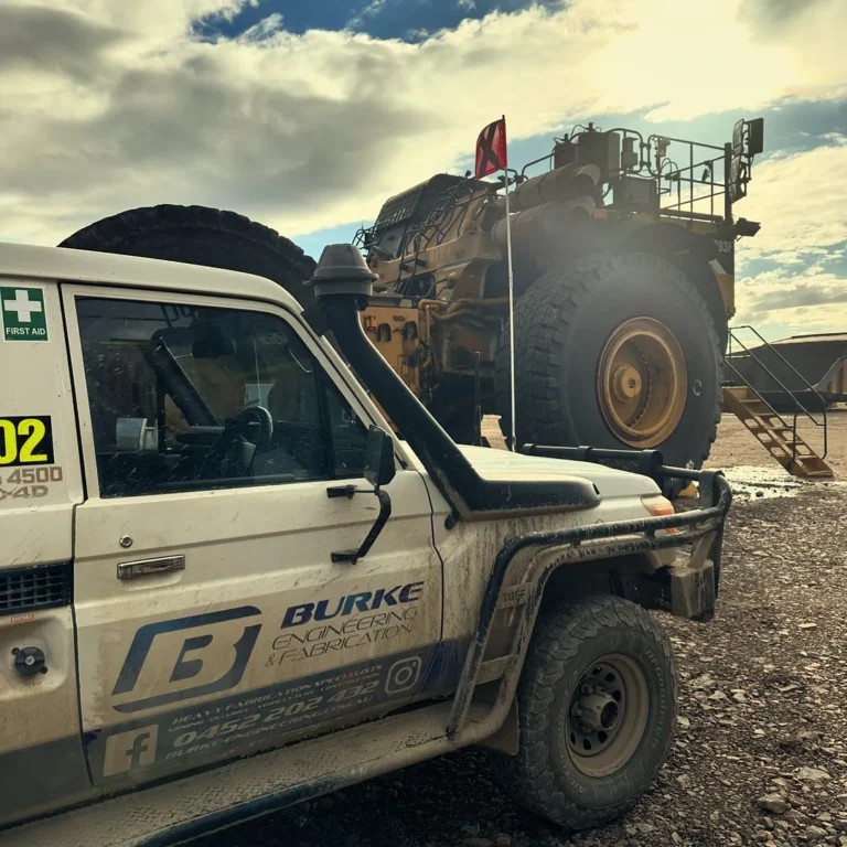 Construction vehicles at a worksite.